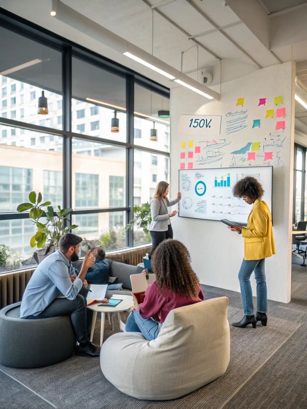 A digital marketing team analyzing automotive campaign data on large screens, with car advertisements and branding visuals, used to represent marketing and advertising services.